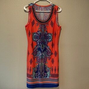 Orange Sleeveless Sheath Dress with Scoop Neck for Casual Wear